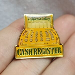 Vintage California Lottery Cash Register pin - collectible, yellow & green